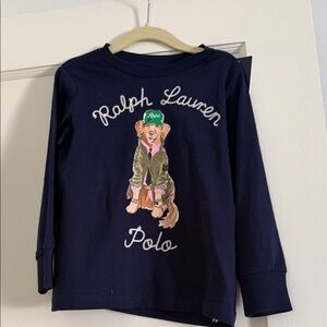Ralph Lauren Kids Navy Long Sleeve Tee with Dog Graphic